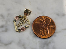 Load image into Gallery viewer, Womens 10K Yellow &amp; Rose Gold Initial Letter &quot; F &quot;  Heart Pendant 0.9g E7140