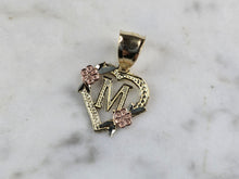 Load image into Gallery viewer, Womens 10K Yellow &amp; Rose Gold Initial Letter &quot; M &quot;  Heart Pendant 0.9g E7142