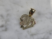 Load image into Gallery viewer, Womens 10K Yellow &amp; Rose Gold Initial Letter &quot; M &quot;  Heart Pendant 0.9g E7142