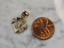 Load image into Gallery viewer, Womens 10K Yellow &amp; Rose Gold Initial Letter &quot; M &quot;  Heart Pendant 0.9g E7142
