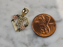 Load image into Gallery viewer, Womens 10K Yellow &amp; Rose Gold Initial Letter &quot; H &quot;  Heart Pendant 0.9g E7143