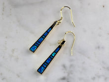 Load image into Gallery viewer, Womens Sterling Silver Gold Tone Modernist Blue Opal Earrings 7.0g E7146