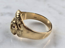Load image into Gallery viewer, Mens Vintage Estate 14k Yellow Gold Ruby Diamond Lion Ring 6.6g #E7148