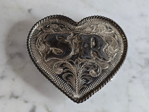 Vintage Estate Sterling Silver Southwestern Heart Belt Buckle 58.0g E7151