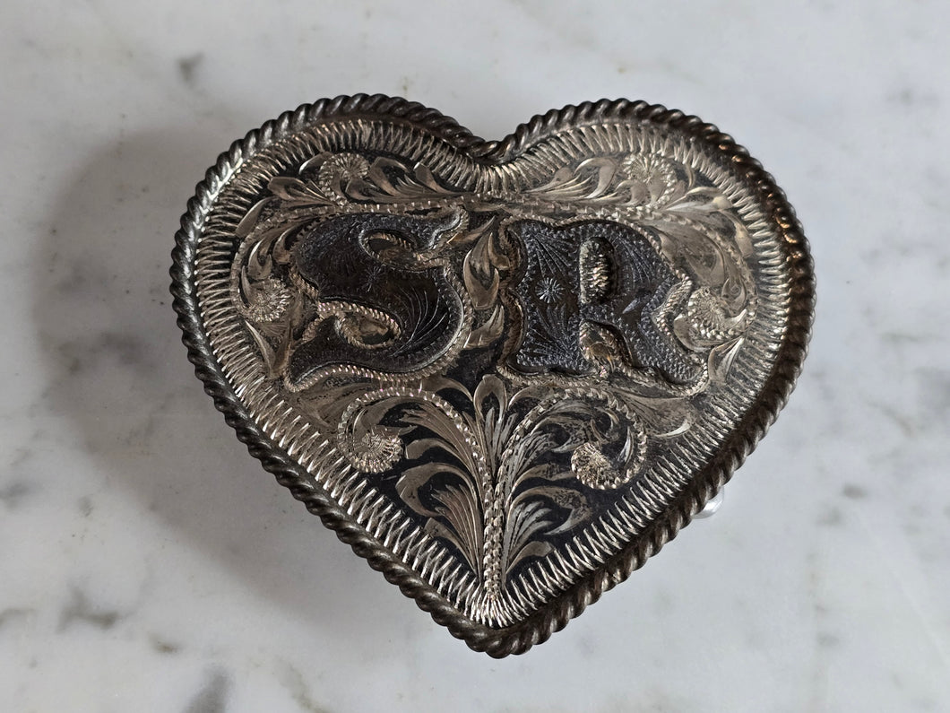 Vintage Estate Sterling Silver Southwestern Heart Belt Buckle 58.0g E7151