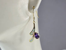 Load image into Gallery viewer, Womens Sterling Silver Gold Tone Modernist Opal Amethyst Earrings 2.7g E7152