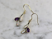 Load image into Gallery viewer, Womens Sterling Silver Gold Tone Modernist Opal Amethyst Earrings 2.7g E7152