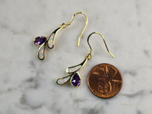 Load image into Gallery viewer, Womens Sterling Silver Gold Tone Modernist Opal Amethyst Earrings 2.7g E7152