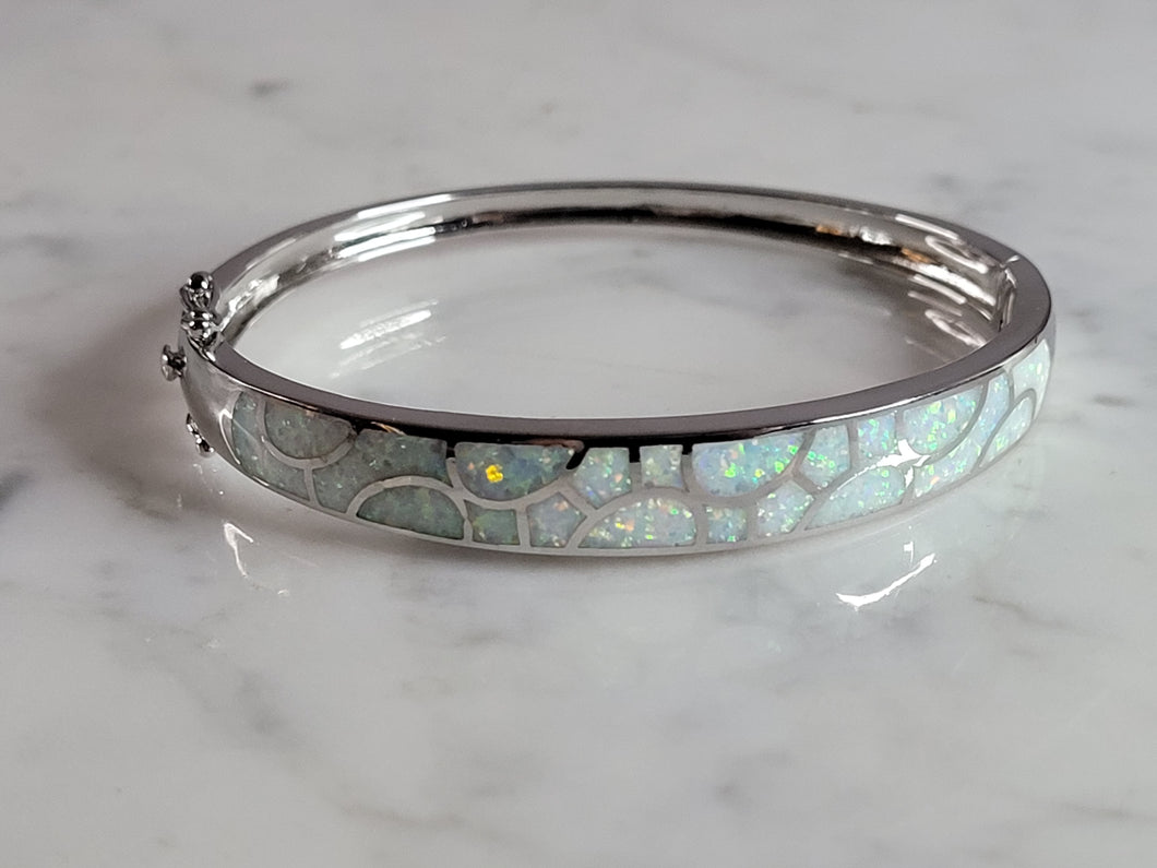 Womens Estate Sterling Silver Modernist Opal Bangle Bracelet 20.0g E715