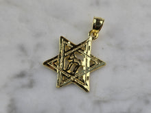 Load image into Gallery viewer, Sterling Silver Gold Tone Jewish Judaica Star of David Chai Pendant, 1.8g E7160