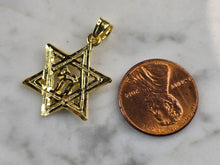 Load image into Gallery viewer, Sterling Silver Gold Tone Jewish Judaica Star of David Chai Pendant, 1.8g E7160