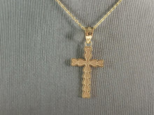 Load image into Gallery viewer, Womens Sterling Silver Gold Tone Religious Cross Pendant Necklace 2.2g E7176