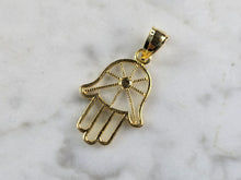 Load image into Gallery viewer, Womens Sterling Silver Gold Tone Hamsa Hand Pendant 1.0g E7180