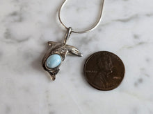Load image into Gallery viewer, Womens Vintage Estate Sterling Silver Larimar Dolphin Pendant Necklace 6.3g E7181