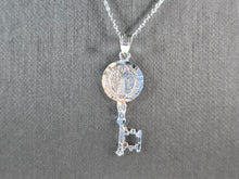 Load image into Gallery viewer, Womens Sterling Silver Religious Saint Benedict Key Pendant Necklace 3.3g E7190