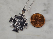 Load image into Gallery viewer, Womens Sterling Silver Religious St Benedict Cross Pendant Necklace 5.4g E7196