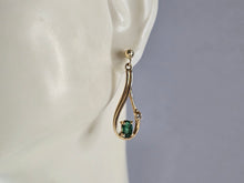 Load image into Gallery viewer, Pr Womens Vintage Estate 14K Yellow Gold Diamond Emerald Earrings, 2.7g E7203