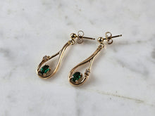 Load image into Gallery viewer, Pr Womens Vintage Estate 14K Yellow Gold Diamond Emerald Earrings, 2.7g E7203