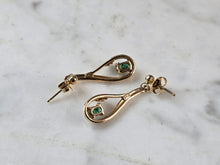 Load image into Gallery viewer, Pr Womens Vintage Estate 14K Yellow Gold Diamond Emerald Earrings, 2.7g E7203