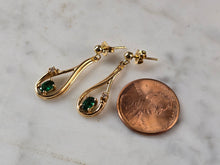 Load image into Gallery viewer, Pr Womens Vintage Estate 14K Yellow Gold Diamond Emerald Earrings, 2.7g E7203