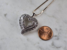 Load image into Gallery viewer, Womens Vintage Estate Sterling Silver Diamond Heart Pendant Necklace 10.3g E7295