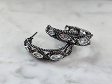 Load image into Gallery viewer, Womens Vintage Estate Sterling Silver Modernist Topaz Hoop Earrings 11.0g E7297