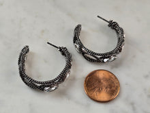 Load image into Gallery viewer, Womens Vintage Estate Sterling Silver Modernist Topaz Hoop Earrings 11.0g E7297