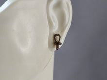 Load image into Gallery viewer, Pr of Womens Vintage Estate Sterling Silver Ankh Cross Stud Earrings 0.3g E7298