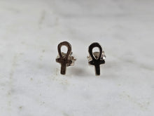 Load image into Gallery viewer, Pr of Womens Vintage Estate Sterling Silver Ankh Cross Stud Earrings 0.3g E7298