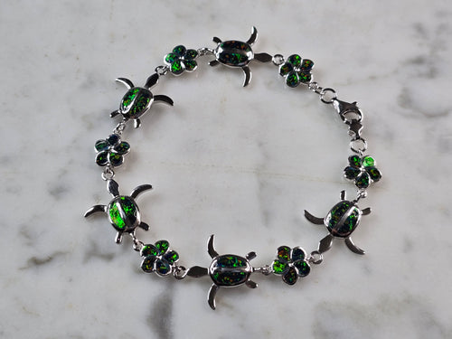 Womens Estate Sterling Silver Opal Sea Turtle Bracelet 10.1g E7301