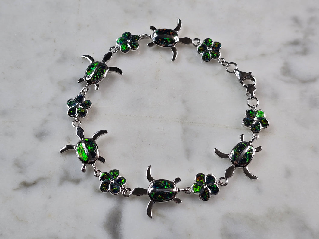 Womens Estate Sterling Silver Opal Sea Turtle Bracelet 10.1g E7301