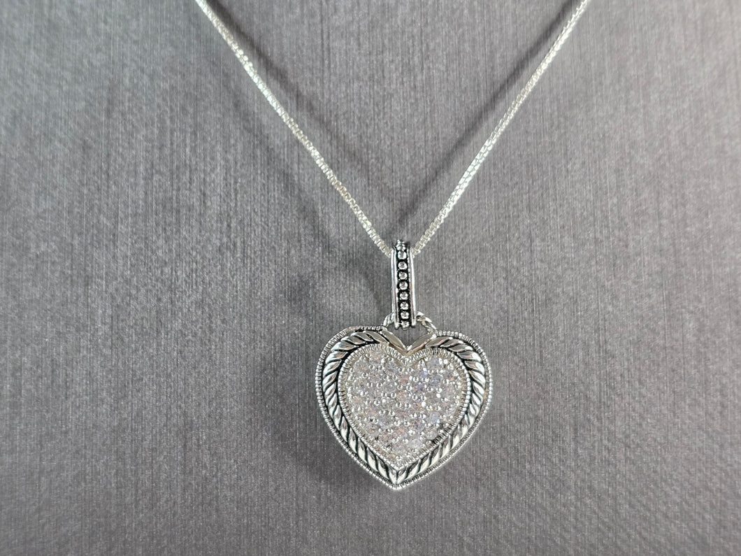 Womens Estate Sterling Silver Heart CZ Stone Pendant W/ Necklace 8.3g E7305