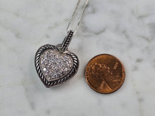 Load image into Gallery viewer, Womens Estate Sterling Silver Heart CZ Stone Pendant W/ Necklace 8.3g E7305