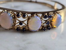 Load image into Gallery viewer, Womens Vintage Estate 14K Gold Opal ? Sapphire Bangle Bracelet 24.3g E7329