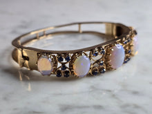 Load image into Gallery viewer, Womens Vintage Estate 14K Gold Opal ? Sapphire Bangle Bracelet 24.3g E7329