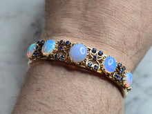 Load image into Gallery viewer, Womens Vintage Estate 14K Gold Opal ? Sapphire Bangle Bracelet 24.3g E7329