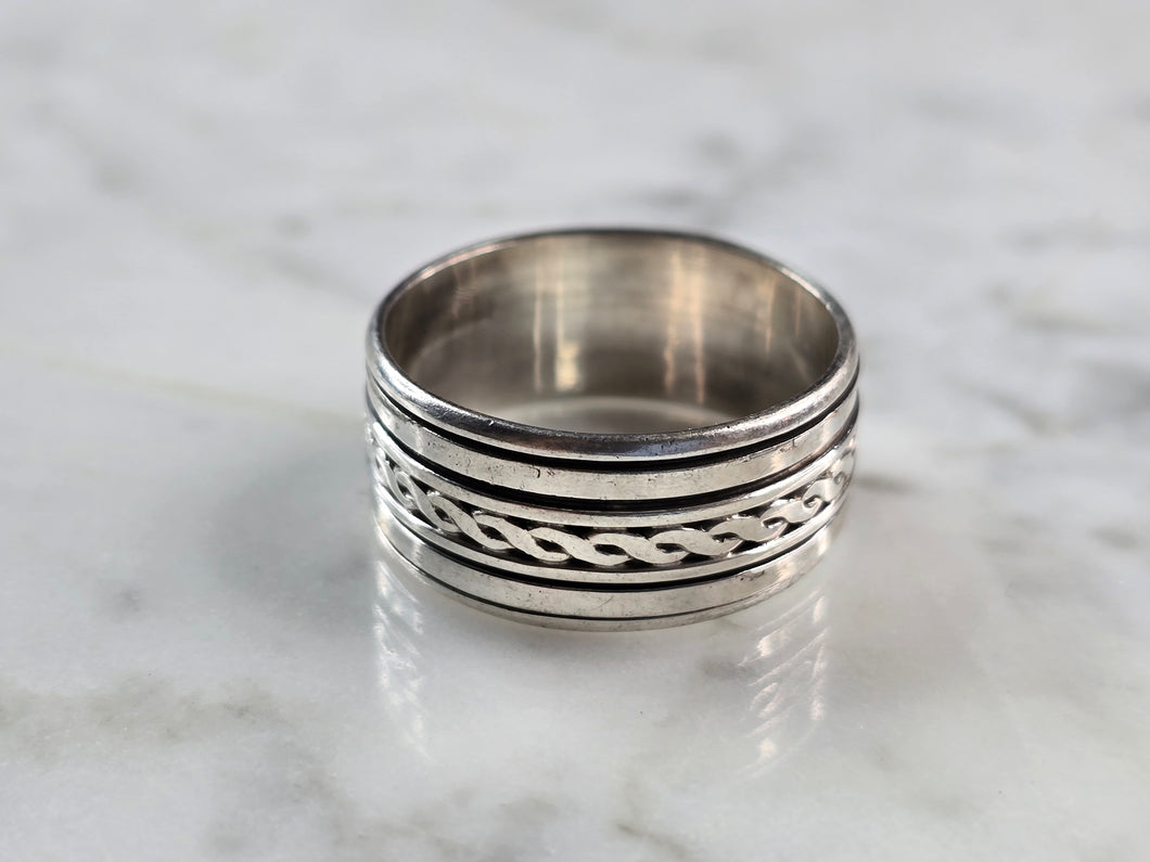Mens Estate Sterling Silver Irish Celtic Eternity Knot Fidget Ring 6.5g E7345