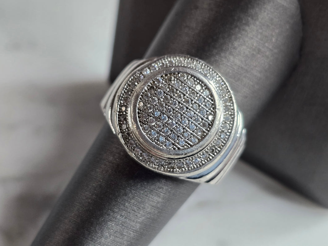Mens Vintage Estate Sterling Silver CZ Ring 10.3g E7347