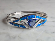 Load image into Gallery viewer, Womens Sterling Silver Modernist Blue Opal Bangle Bracelet 28.5g E7370