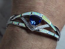 Load image into Gallery viewer, Womens Sterling Silver Modernist Opal Bangle Bracelet 28.0g E7371