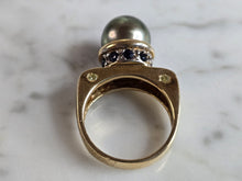 Load image into Gallery viewer, Womens Vintage Estate 14K Gold Pearl &amp; Sapphire Ring 9.4g E7388