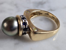 Load image into Gallery viewer, Womens Vintage Estate 14K Gold Pearl &amp; Sapphire Ring 9.4g E7388