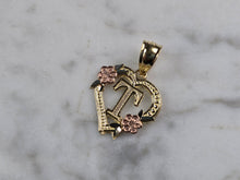 Load image into Gallery viewer, Womens 10K Yellow &amp; Rose Gold Initial Letter &quot; T &quot;  Heart Pendant 0.6g E7396