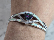 Load image into Gallery viewer, Womens Sterling Silver Modernist Opal Bangle Bracelet 29.6g E7406
