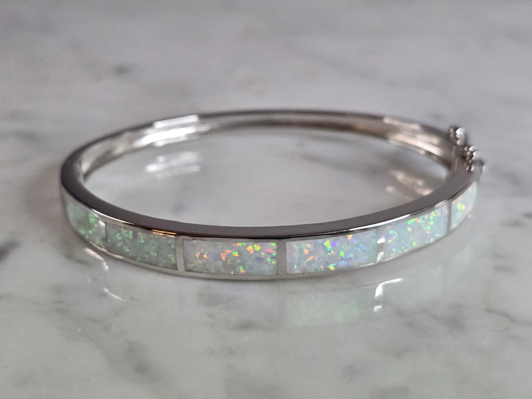 Womens Estate Sterling Silver Modernist Opal Bangle Bracelet 16.9g E7407
