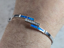 Load image into Gallery viewer, Womens Estate Sterling Silver Modernist Opal Bangle Bracelet 13.5g E7409