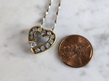 Load image into Gallery viewer, Womens Vintage Estate Sterling Silver Gold Tone CZ Heart Pendant Necklace 4.3g E7433