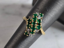 Load image into Gallery viewer, Womens Vintage Estate 14K Gold Diamond &amp; Emerald Cluster Ring 4.1g E7454