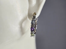 Load image into Gallery viewer, Womens Estate Sterling Silver Multi Stone Hoop Earrings 2.9g #E7462