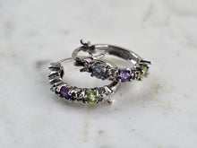 Load image into Gallery viewer, Womens Estate Sterling Silver Multi Stone Hoop Earrings 2.9g #E7462